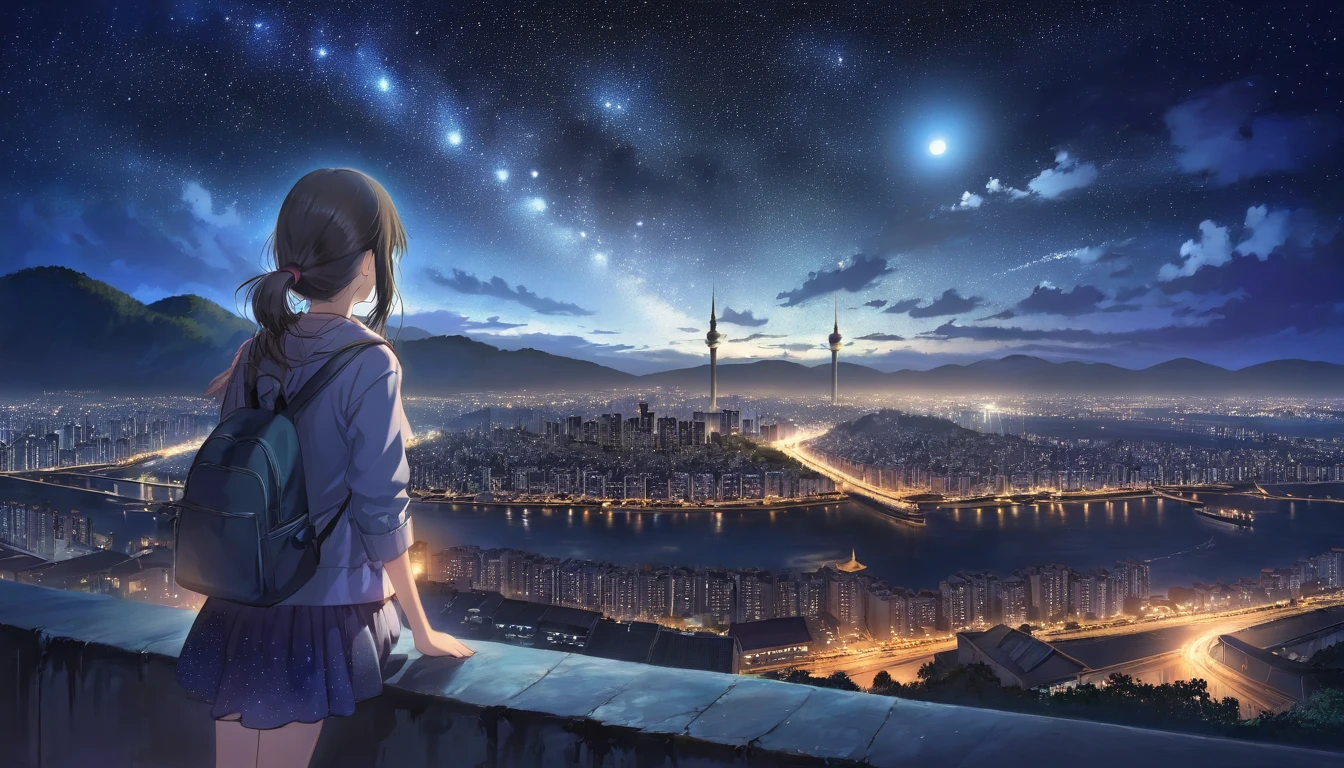 Girl looking at the night view