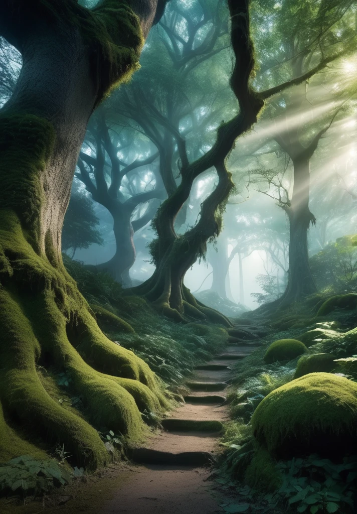 Enchanting and dreamy fantasy forest scenery　like