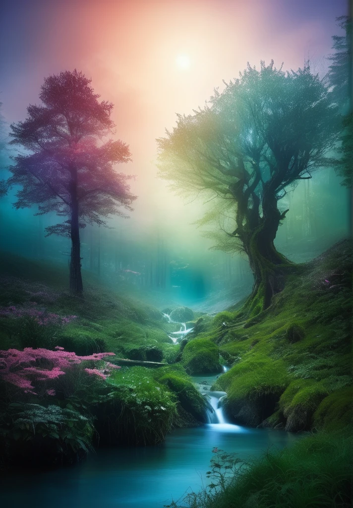 Enchanting and dreamy fantasy forest scenery like