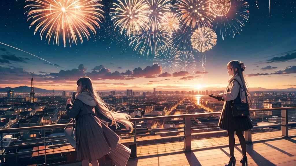 Scenery of fireworks in the empty sky