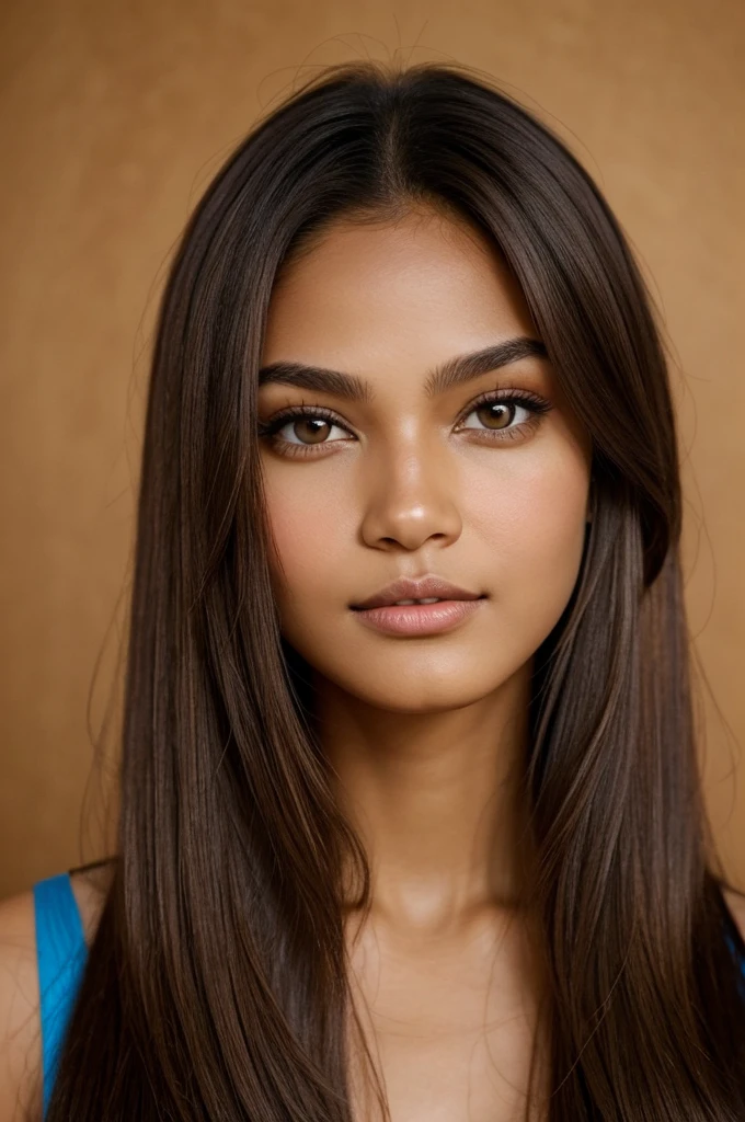 Light brown skin girl,3b pattern grazed hair,dark coffee colour,ojos grandes de dark coffee colour,somewhat wide and straight nose ,pompous lips,Round face ,somewhat round chin,