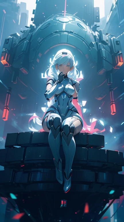 A woman from Arafed takes a photo in a futuristic costume, Wearing futuristic white armor, Girl wearing mecha cyber armor, Unreal Engine Rendering + welcome, Cyborg Porcelain Armor, Shining White Armor, Female cyborg body, Beautiful and attractive cyborg woman, Various Cyber Suits, Beautiful cyborg woman, Beautiful Caucasian girl cyborg, Futuristic Armor, Perfect cyborg woman, Cute way to sit,