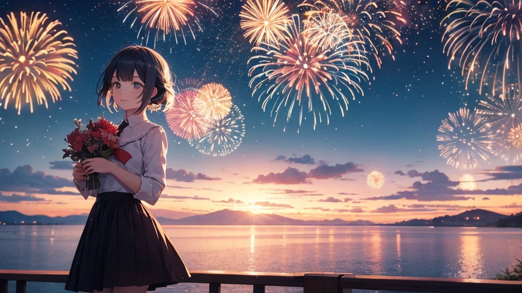 Scenery of fireworks in the empty sky