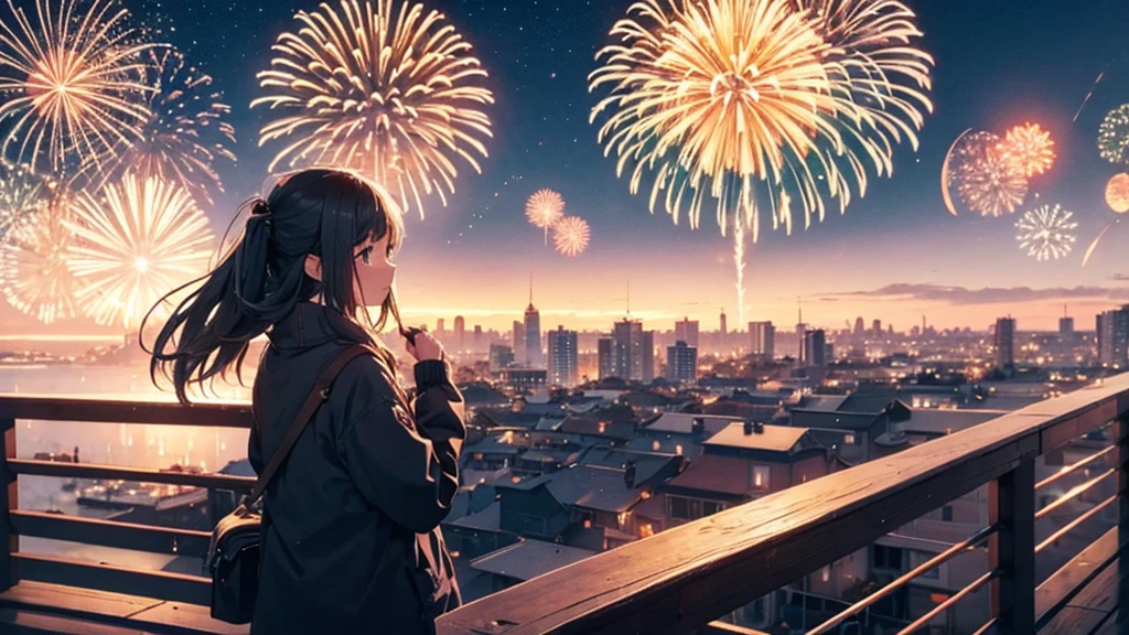 Scenery of fireworks in the empty sky