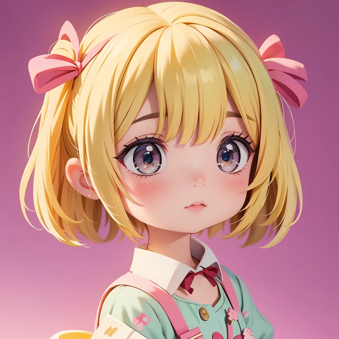 Super Chibi Character:1.8、wearing cute sandals、All-over simple and light color background:1.8、Blonde Hair、Cute old girl、Random cute outfits、Super Chibi Character:1.8、Sandals with ribbon、Exhausted:1.8