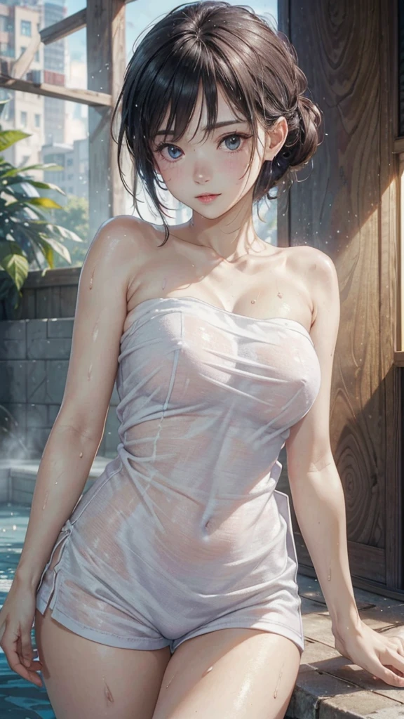 Cute girl . so cute , Round Face . Solitary , Slim , Short stature . Glowing skin . Pure white tube top T-shirt . shorts , White background , Looking at the audience's slender and sexy legs, Put your hands behind your head((Clear nipples))、Rocket , (Large Breasts),(because I'Thin) , 身材Short stature . Smooth skin . Plain white T-shirt .
Huge breasts:1.4,Full breasts, (20 years old:1.2), Cute little trumpet, entity, Sweating of the skin, Radiant Skin, Slim, Black short hair, (Dull bangs: 1.2), Smile, Cute face, Exquisite eyes,, ((naked,Wrapped in a towel)), ((hot spring)), (Not wearing), (wet), (Bend and take off), ((wet hair)),Legs open), ((Sexy and dynamic pose)), view, Looking at the camera, Denim lenses, best quality,Super detailed, high resolution, Extremely detailed CG, Unity 8K wallpaper, Official Art, Creative arts, Novel illustrations, By famous artists, Caustic lines, Textile Shading, Super delicate skin, Perfect anatomical structure, detailed, light, Dynamic Lighting, 美丽而Exquisite eyes, (Top quality), (Super detailed), (Masseter membrane), (high resolution), (The original), Character Conception, Game CG, detailed Manga Illustration, Realistic head to body proportions:1.2