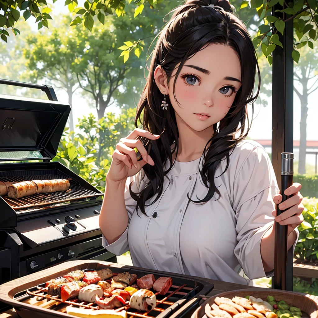 Highest quality、High resolution、Detailed Background、(beautiful face in every detail:1.4)、Anatomically correct、(Draw the usual number of fingers:1.2)、(Detailed facial expressions)、(Detailed eyes:1.2)、(Detailed eyes:1.2)、beautiful, Smooth Skin、Teenage Beauty、(Three Women:1.3)、Huge breasts、(Highly detailed face:1.4)、Brown Hair、Black Hair、cuteカラーの髪色、ponytail、Bobcut、Braided long hair、Wavy Hairstyle、well-groomed eyebrows、Perfect body line、Barbecue Spot、Outdoor cooking area、Cowboy Shot、
(Barbecue Spotで楽しい時間を過ごす女性:1.5)、
You can enjoy a barbecue with your family and friends...、
Bring your own food and grill and cook outdoors.、
テーブルにcuteテーブルクロスやコースターを使ったりcuteカラーの食器やカトラリーを揃えるとバーベキューがより楽しい雰囲気になります、
We also recommend decorating your table with flowers and greenery...、cute