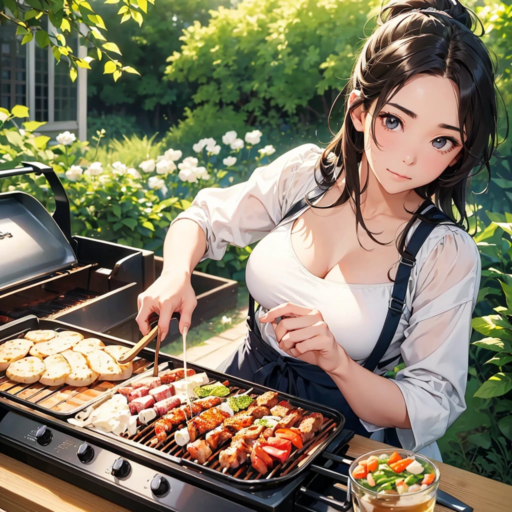 Highest quality、High resolution、Detailed Background、(beautiful face in every detail:1.4)、Anatomically correct、(Draw the usual number of fingers:1.2)、(Detailed facial expressions)、(Detailed eyes:1.2)、(Detailed eyes:1.2)、beautiful, Smooth Skin、Teenage Beauty、(Three Women:1.3)、Huge breasts、(Highly detailed face:1.4)、Brown Hair、Black Hair、cuteカラーの髪色、ponytail、Bobcut、Braided long hair、Wavy Hairstyle、well-groomed eyebrows、Perfect body line、Barbecue Spot、Outdoor cooking area、Cowboy Shot、
(Barbecue Spotで楽しい時間を過ごす女性:1.5)、
You can enjoy a barbecue with your family and friends...、
Bring your own food and grill and cook outdoors.、
テーブルにcuteテーブルクロスやコースターを使ったりcuteカラーの食器やカトラリーを揃えるとバーベキューがより楽しい雰囲気になります、
We also recommend decorating your table with flowers and greenery...、cute