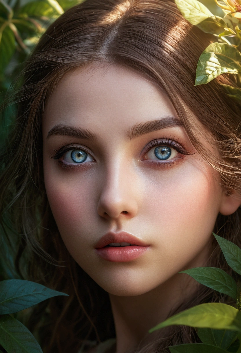 A girl in a garden, beautiful detailed eyes, beautiful detailed lips, extremely detailed eyes and face, longeyelashes, 1girl, digital art, surreal, fantasy, highly detailed, 8k, photorealistic, professional, vivid colors, dramatic lighting, cinematic, dreamlike, ethereal, magical
