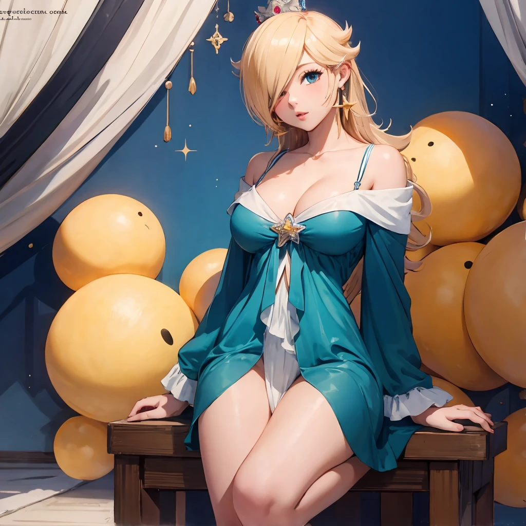 Masterpiece, top quality, 16K UHD,
sitting, Rosalina, cleavage, Hot breasts,