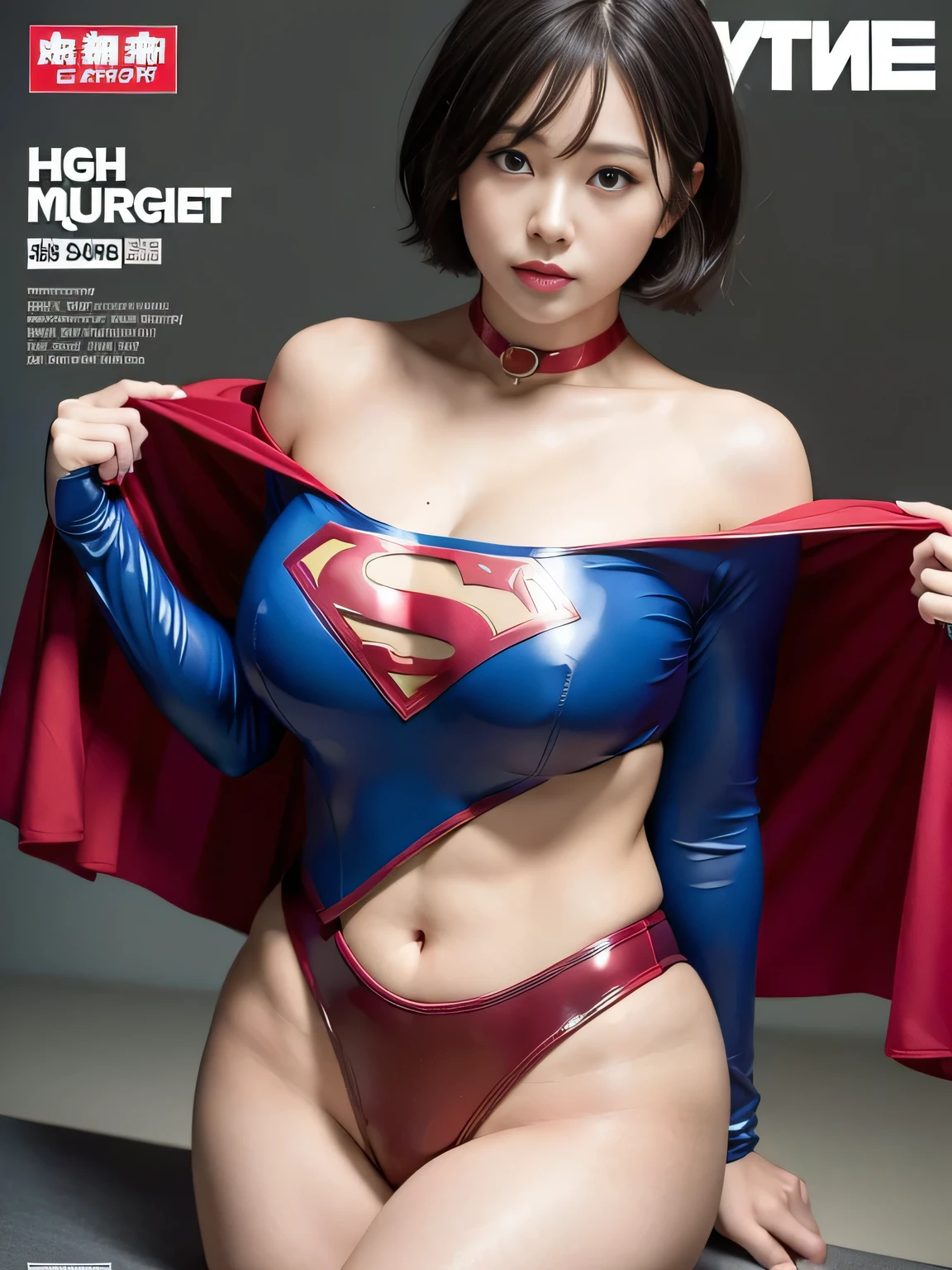 masterpiece、Rubber Supergirl Costume、Short Hair、Hospital operating table、Crisis situation、Big and ample breasts、looking at the camera、Shiny、Off the shoulder、choker、Long sleeve、exy poses to seduce、Sweaty skin、Model body type、Alluring、charm、Enchanting、Abused、test subject、victim、Wild、Photorealistic、latex、Expose your belly、athlete、High leg leotard、Photo magazine cover、Cape、Provocative cleavage、wallpaper for pc、