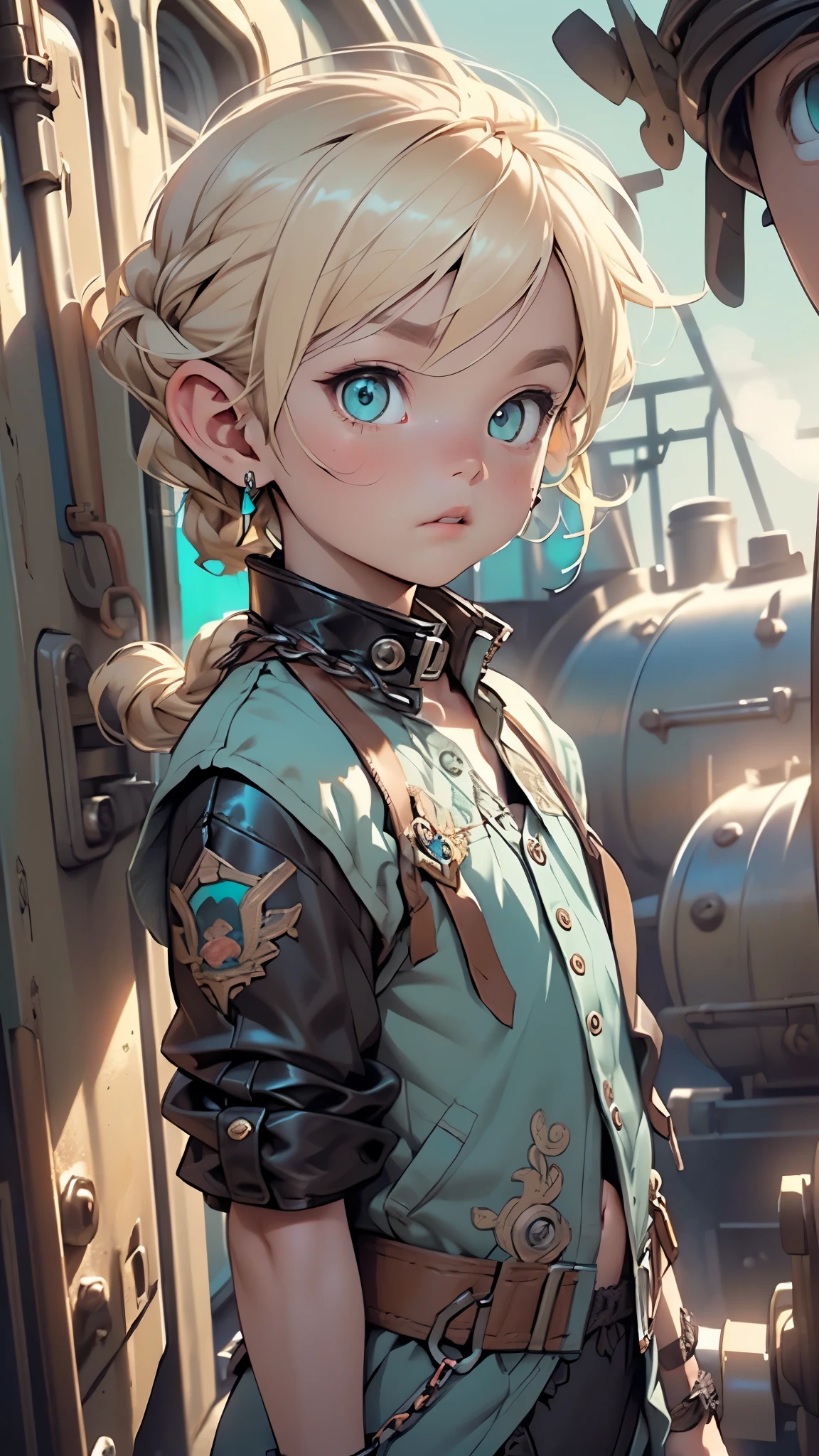 1,(1boy:1.5),13-year-old:1.5,teenager,femboy,Libido boy,Female physiognomy,elf,(elf ears), (blonde archer),

little boy,(((little boy,boy,???,??? only,,1boy,male gender))),

((blonde hair:1.5,short detailed hair,short blonde hair with a braid,braid adorned with white flowers)),(((turquoise_eyes:1.3))),intricate eyes,beautiful detailed eyes,symmetrical eyes,big eyes:1.5,child's chest,((??? body,a little chubby,good anatomy,accurate body proportions,detailed shota body for young boy:1.3,))),((flat chested, flat stomach, baby face)),

((nsfw)),cute,

((steampunk brown crop leather jacket)),(bandages on his hands),(moon earrings),((steampunk turquoise panties)),(tiny bulge on panties),(steampunk turquoise bandages on his chest and arms),(((slave collar,Long chain leash connected to her collar,shackles))),(((intricate outfit,intricate clothes))),

(dynamic pose:1.0),embarrassed,(centered,scale to fit dimensions,Rule of thirds),

victorian age railway station in background, ((steam locomotive in background:1.3)), victorian age, steampunk style,scenery:1.25,((intricate scenery)),((steampunk decorations)),

(Glossy steampunk ornaments),highres,sharp focus,(ultra detailed,extremely detailed),(photorealistic artwork:1.37),(extremely detailed CG unity 8k wallpaper),(((vibrant colors,vibrant theme))),(intricate),(masterpiece),(best quality),artistic photography,(photography taken by sldr),(intricate background),perfect rendered face,perfect face details,realistic face,photo realistic,((intricate detail)),(((realism))),
