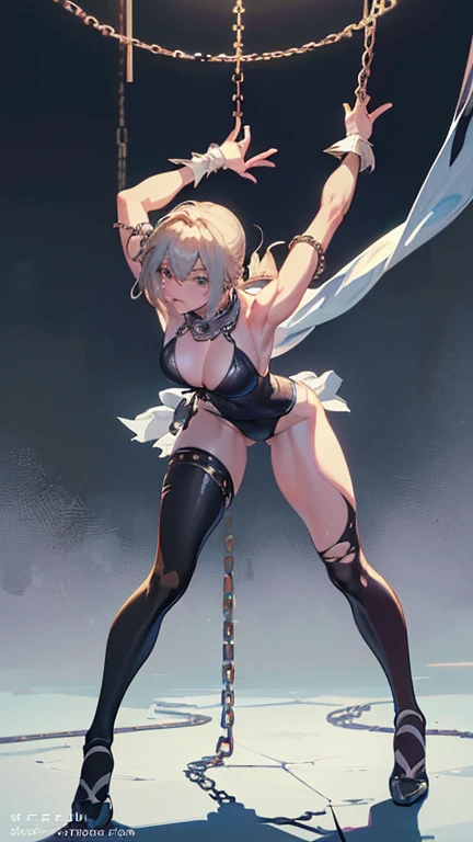 ((8k))"(masterpiece、Premium Quality:1.2)、alone、One girl(Muscular woman、White skin、Happy Face、Spread your legs a little)、Cowboy Shot、Look at the viewers、Combat Ready、Tight clothes、Tight suit、Hero Suit、Bodysuits、Trained abdominal muscles、Trained bicepasterpiece:1.3), (8k、photoRealistic, Raw photo, 最high quality:1.4), ( Film scratches:1.3), (alone), (1 Russian girl, ), (Beautiful Face:1.2), (完璧なシンメトリーを持つBeautiful Face:1.2), (Cute Face:1.3), (There are many electrical cables connected to your body.:1.4), (Retro-futuristic mechanical body:1.4), (Highly detailed skin: 1.2), (Decadent, Mysterious, heretic), (Gothic Fashion), (Symmetrical design), (((Classical ballet poses:1.3))), (There are lots of retro machines around the girl..:1.4), (Decadent, Mysterious, heretic), High resolution8k, Crazy Details, Realistic, Professional photography, Single-lens reflex camera, high quality, Film Grain, Fujifilm XT3, (Slender muscular body), (Armed), (Combat Ready), ((One leg is stretched out)), (Choose who to watch), (masterpiece:1.4), (最high quality:1.4), Realistic, 1 Girl, Artoria Pendragon \(destiny\), armor, (Excalibur \(destiny/Please stay\), sword, holding sword:1.1) , (Put your arms back, Constraintsされた, Leaning forward), (masterpiece, Premium Quality: 1.2), alone, One Girl, Long Ponytail, (Cruel Mistress Costume,) ((A face that is frightened)), Looking at the camera, ((In the dark basement)), Spooky cold atmosphere, ((Wearing a ripped medieval full-body bikini armor))), sexy white Shiny, cleavage, 体にSweating profuselyが出る, blush, Chest cavity, ((Tied behind the back with a rope, Legs open, Legs open)), ((Chained)), Hands Chained, (Tied down), Tied down, slave collars, ((Chain around the neck)), Dark fantasy, Leg spread, M-shaped Leg spread, Hands tied behind back with rope, Silver Chain, Leg spread, Spread your legs, ((Hanging by chains, Being pulled up by a chain, Crotch open)), It&#39;s about to fall out of the costume. Constraints, Slavery, collar, despise, Medieval Bikini Armor, tears, Mature Adult, charm, propose, Shiny skin, Shiny (Sweaty: 1.3), ((Exhausted)),masterpiece, 最high quality, Ultra-precision, Very very beautiful, 最high quality, High resolution, sv1, (((((Sweating profusely))))), Ahoge, smile, Heavy breathing, Red face, Open your mouth, Drooling, (), Erect nipples, Anatomically correct hand, View from below, Exposed pubic bone, ((Heart symbol, The toes are stretched, Perky nipples, Excited, View from below, Ant&#39;s Eyes POV)), ((One leg is stretched out)), (Choose who to watch), ((Indirect lighting)), ((Beautiful Eyes)),
