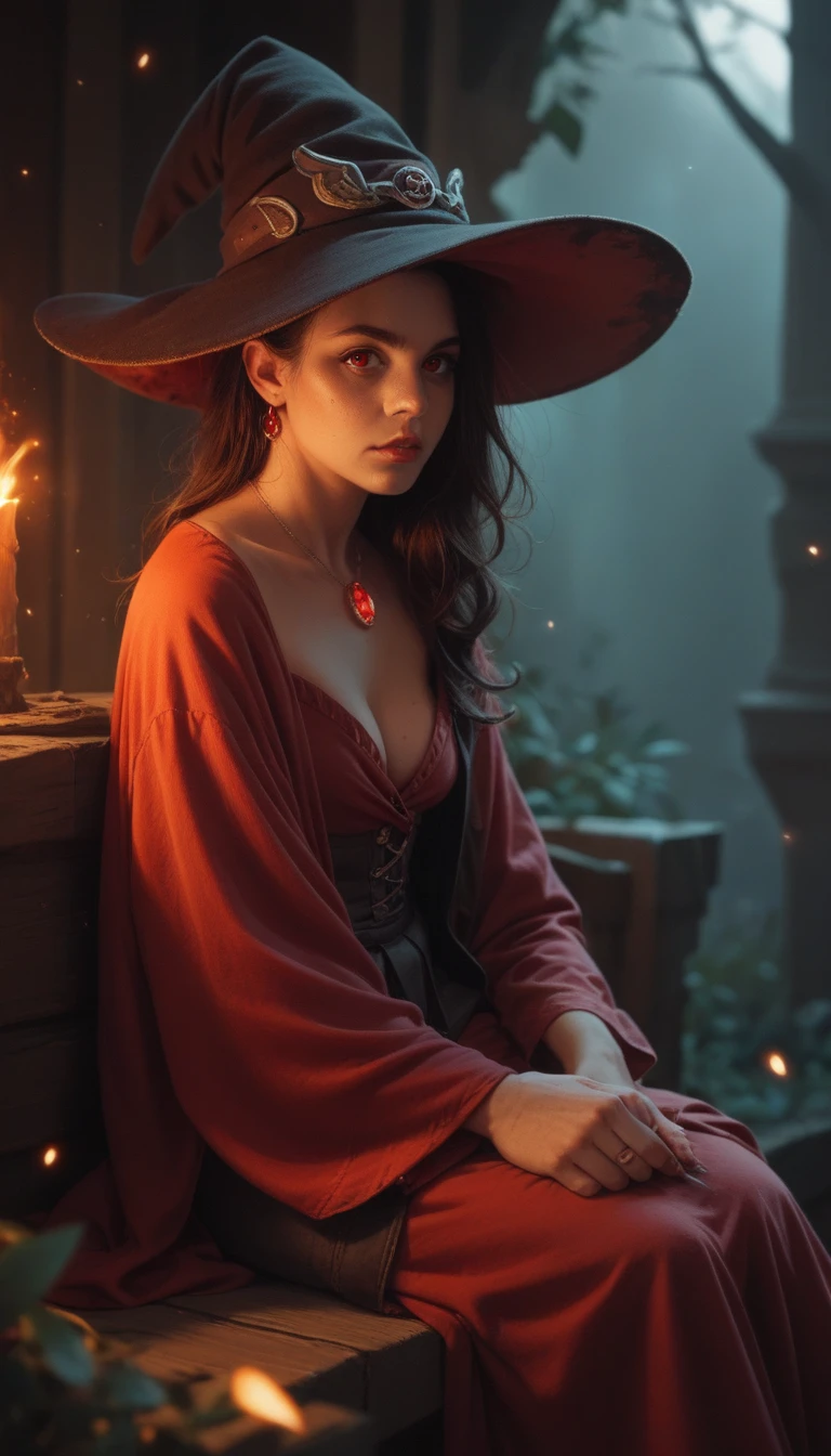 Create an image of an ugly witch sitting on a red flash drive 