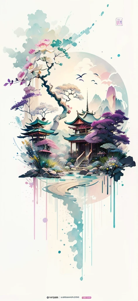 (Art by Numbers,Inks and washes:1.2)，Nobody, Mountain々, wood, Rivers，Flowers，Lotus flower，Purple Flower,沢Mountainの花(Oriental elements, Chinese colors, Senior Color Matching),  (3D sculpture，Rendering with Octane，Volumetric Light，Natural soft light，), (Very delicate:1.2, Losing focus:1.2, Very colorful, Cinema Lighting, Chiaroscuro,Ray Tracing), masterpiece, Super rich,Very detailed,8k, Zurrison_style_wonderful_wall,Based on purple,Paintings with a lot of purple