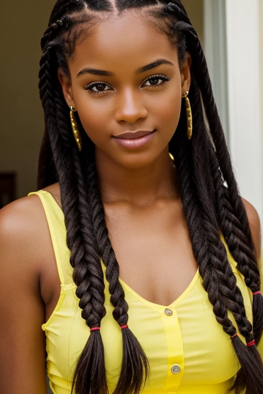 Carribbean woman beautiful face with long small braids