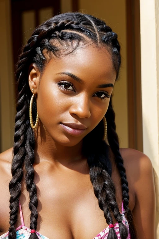 Carribbean woman beautiful face with long small braids