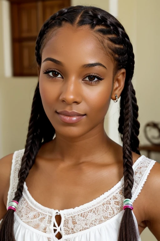 Carribbean woman beautiful face with long small braids