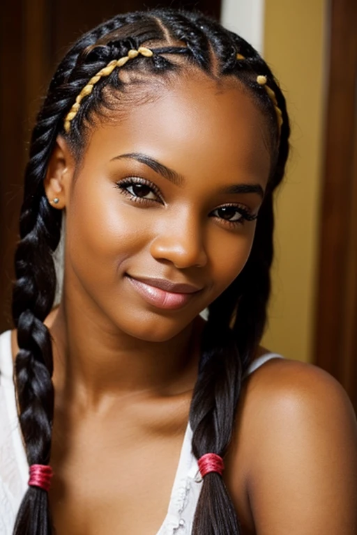 Carribbean woman beautiful face with long small braids