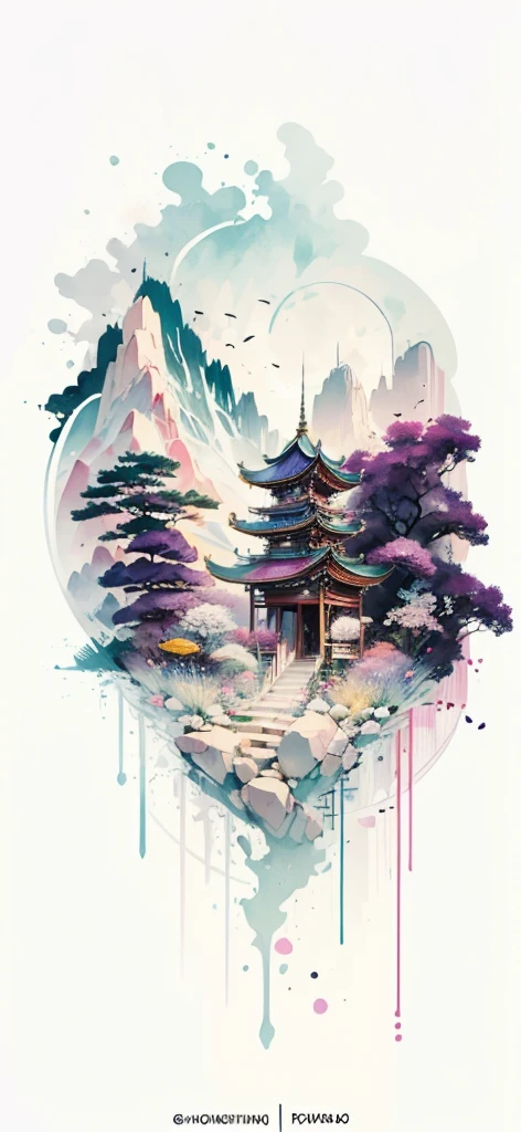 (Art by Numbers,Inks and washes:1.2),Nobody, Mountain々, wood, Rivers,Flowers,Lotus flower,Purple Flower,沢Mountainの花(Oriental elements, Chinese colors, Senior Color Matching), (3D sculpture,Rendering with Octane,Volumetric Light,Natural soft light,), (Very delicate:1.2, Losing focus:1.2, Very colorful, Cinema Lighting, Chiaroscuro,Ray Tracing), masterpiece, Super rich,Very detailed,8k, Zurrison_style_wonderful_wall,Based on purple,Paintings with a lot of purple