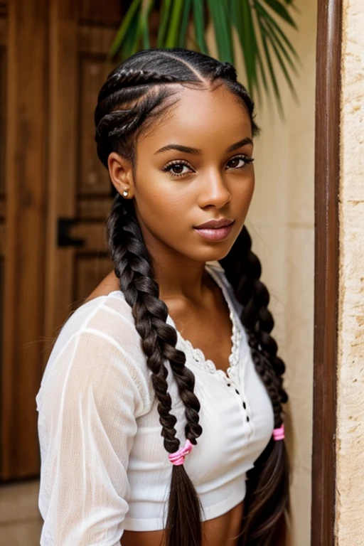 Carribbean woman beautiful face with long braids