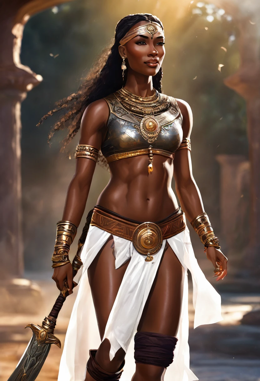 A strong blessed warrior goddess with an attesctive athletic physique, various skin colors, sexy, strong, charming, loving smile, radiant 