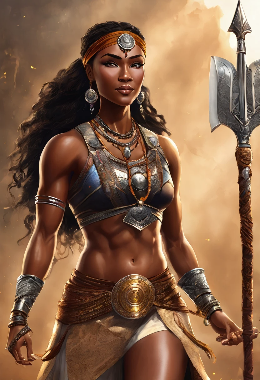 A strong blessed warrior goddess with an attesctive athletic physique, various skin colors, sexy, strong, charming, loving smile, radiant 