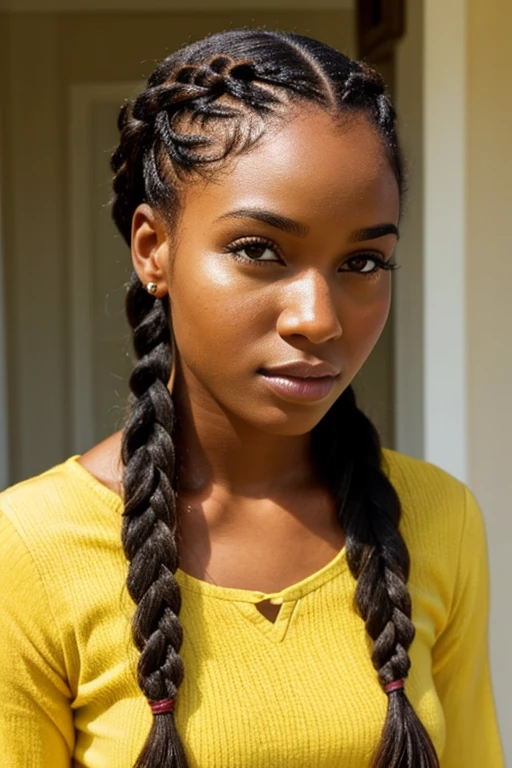 Carribbean woman beautiful face with knotless braids