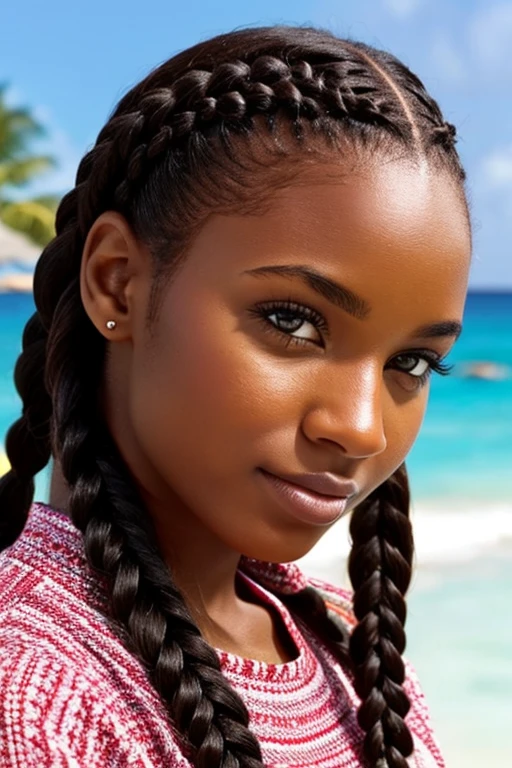 Carribbean woman beautiful face with knotless braids