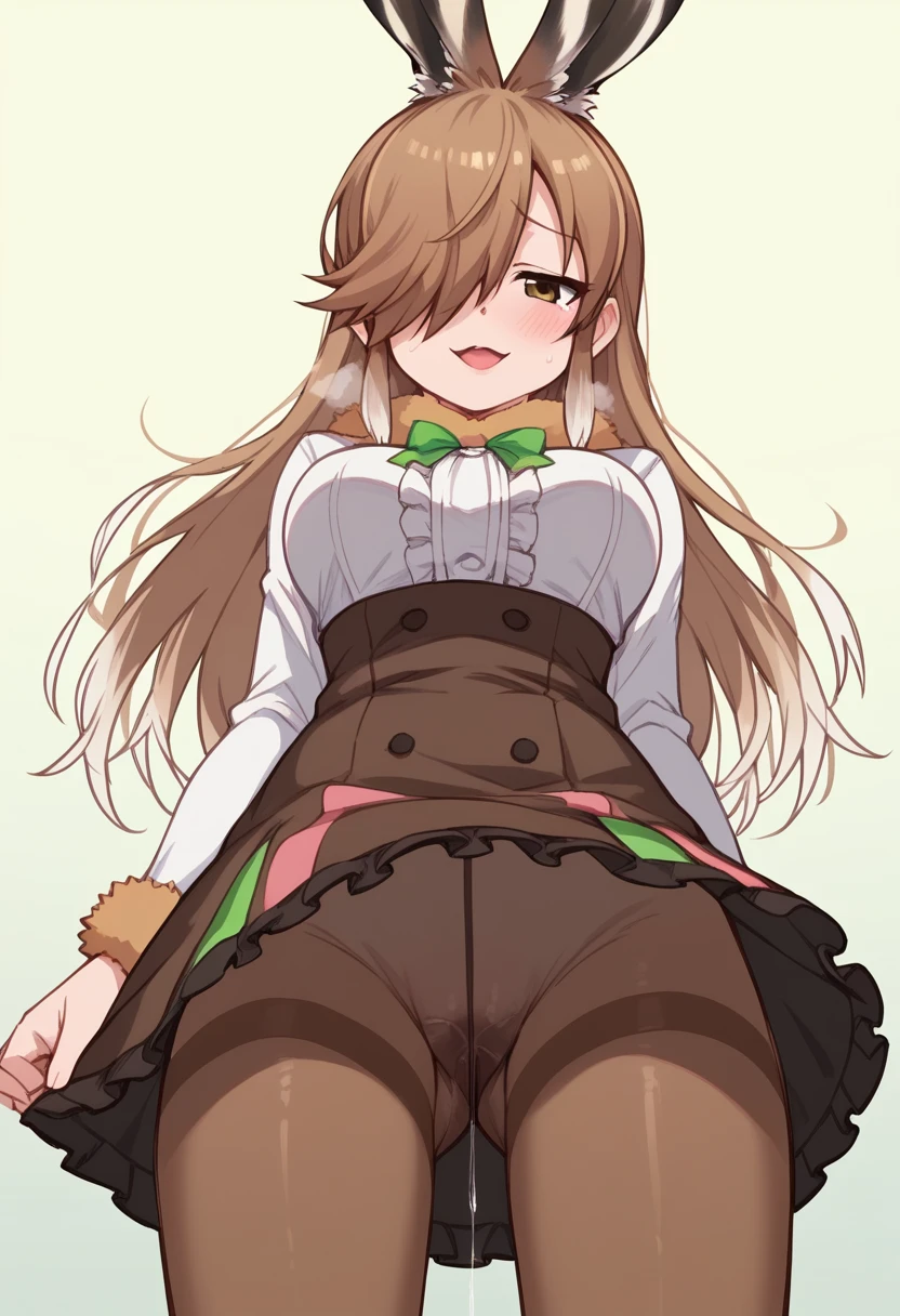 Score_9, Score_8_up, Score_7_up, Score_6_up, Score_5_up, Score_4_up, source_anime, 1girl, anime style, anime screencap, 1girl, european hare \(kemono friends\), horny, excited, heavy breathing, crotch focus, clothed, crotch, pussy juice, pussy juice trail, pantyhose, cameltoe