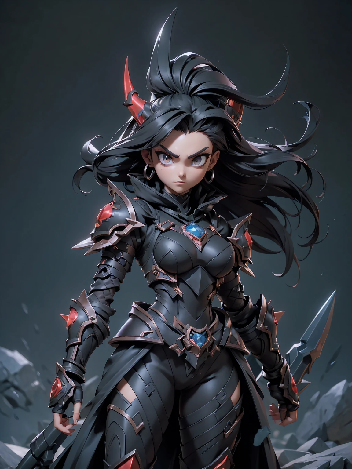 woman, blood knight, Spiked Armor, black shoulder pads , Black Armor, Two-handed sword in hand , perfect face, (bright lighting:1.2),beautiful detailed eyes, very detailed face, perfect lighting,masterpiece, Best quality,,(8 k, Best quality: 1.2), (masterpiece: 1.37), (Photo, Photorealestic:1.37), (Ultra high resolution,insanely detailedRealistic eyes, beautiful detailed eyes, (realistic skin,