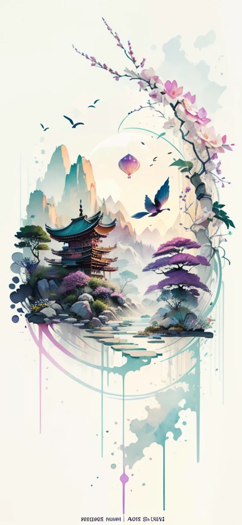 (Art by Numbers,Inks and washes:1.2)，Nobody, Mountain々, wood, Rivers，Flowers，Lotus flower，Purple Flower,沢Mountainの花(Oriental elements, Chinese colors, Senior Color Matching),  (3D sculpture，Rendering with Octane，Volumetric Light，Natural soft light，), (Very delicate:1.2, Losing focus:1.2, Very colorful, Cinema Lighting, Chiaroscuro,Ray Tracing), masterpiece, Super rich,Very detailed,8k, Zurrison_style_wonderful_wall,Based on purple,Paintings with a lot of purple