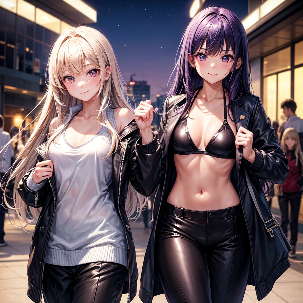 best quality,,smile,blazer,swimsuit,School,Collective of girls,Track jacket,Physical education class,JK,Sexy and cute,future,Wearing a fastener bra,zipper bra,She has her bangs down,Purple Eyes,evolution系ファッション,Cuteness at its finest,Sparkling,Track pants,Long trousers,beautiful,middle School girlultiple girls are depicted,harem,idol group,infinite possibilities,leather jacket,fur jacket,futureの服装,evolution,starry sky background,photo shoot,long hair,wearing a cardigan,beautiful girlの国,girl's paradise,highest quality,big breasts,leather jacket,happy girl,horny girl,Blue eyes,perfect face,standing position,She has her bangs down,fur jacket,Beautiful eyes,smooth hair,perfect eyes,beautiful girl,Angel Girl,multicolored hair colors,naughty girl,beautiful,High-dimensional beautiful girl,Multidimensional beautiful girl,gathering,Group、,