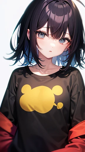 (masutepiece, Best Quality:1.2), Cowboy Shot, Solo, Look at viewers, 1girl in, Nayuda, Solo, chain, braid, Hair over one eye, Looking at Viewer, Evil smile, Long hair, Long sleeves, Pants, braided ponytails, Bangs, Yellow eyes, Black hair