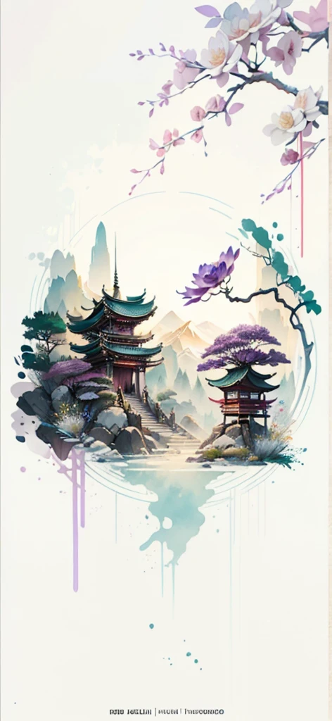(Art by Numbers,Inks and washes:1.2),Nobody, Mountain々, wood, Rivers,Flowers,Lotus flower,Purple Flower,沢Mountainの花(Oriental elements, Chinese colors, Senior Color Matching), (3D sculpture,Rendering with Octane,Volumetric Light,Natural soft light,), (Very delicate:1.2, Losing focus:1.2, Very colorful, Cinema Lighting, Chiaroscuro,Ray Tracing), masterpiece, Super rich,Very detailed,8k, Zurrison_style_wonderful_wall,Based on purple,Paintings with a lot of purple