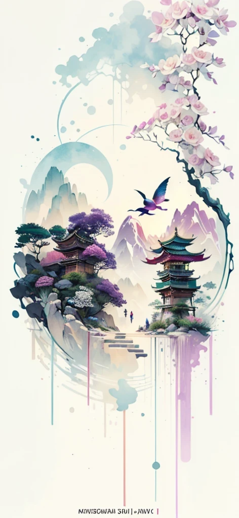 (Art by Numbers,Inks and washes:1.2)，Nobody, Mountain々, wood, Rivers，Flowers，Lotus flower，Purple Flower,沢Mountainの花(Oriental elements, Chinese colors, Senior Color Matching),  (3D sculpture，Rendering with Octane，Volumetric Light，Natural soft light，), (Very delicate:1.2, Losing focus:1.2, Very colorful, Cinema Lighting, Chiaroscuro,Ray Tracing), masterpiece, Super rich,Very detailed,8k, Zurrison_style_wonderful_wall,Based on purple,Paintings with a lot of purple