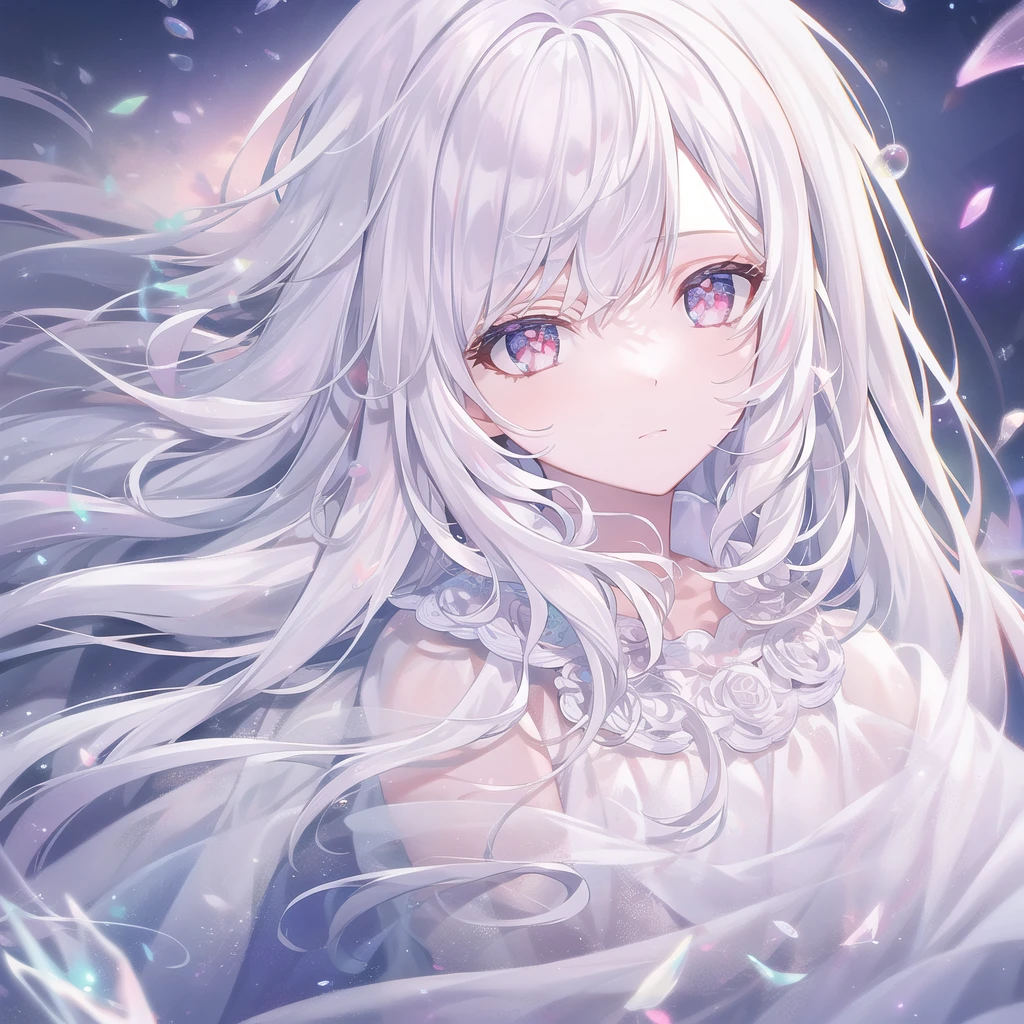 ((masterpiece, best quality))++, Detailed lighting+, Detailed hair+, Detail hand+ ,1 girl, Miss, Long hair, Crimson eyes, beautiful eyes, young white hair,,(Beautiful white hair:1.5),(Beautiful and delicate eyes), high resolution+,glass tint, Reflective eyes, {{angle}} , Very detailed wallpaper, The original, Air bangs,Extremely beautiful CG,Firefly,Galaxy,Shattered like a mirroghting,Galaxy