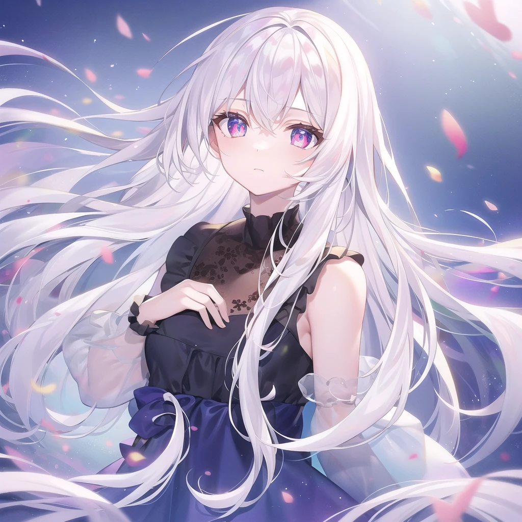 ((masterpiece, best quality))++, Detailed lighting+, Detailed hair+, Detail hand+ ,1 girl, Miss, Long hair, Crimson eyes, beautiful eyes, young white hair,,(Beautiful white hair:1.5),(Beautiful and delicate eyes), high resolution+,glass tint, Reflective eyes, {{angle}} , Very detailed wallpaper, The original, Air bangs,Extremely beautiful CG,Firefly,Galaxy,Shattered like a mirroghting,Galaxy