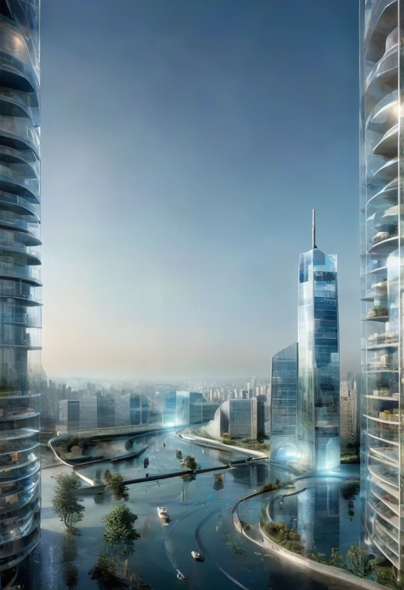 transparent future cityscape, shading effects, gradation magic effects, (ultra detailed, absolutely resolution, best quality:1.3), 2.5D, delicate and dynamic, artistic photography, hyper realistic, graphic CG digital art