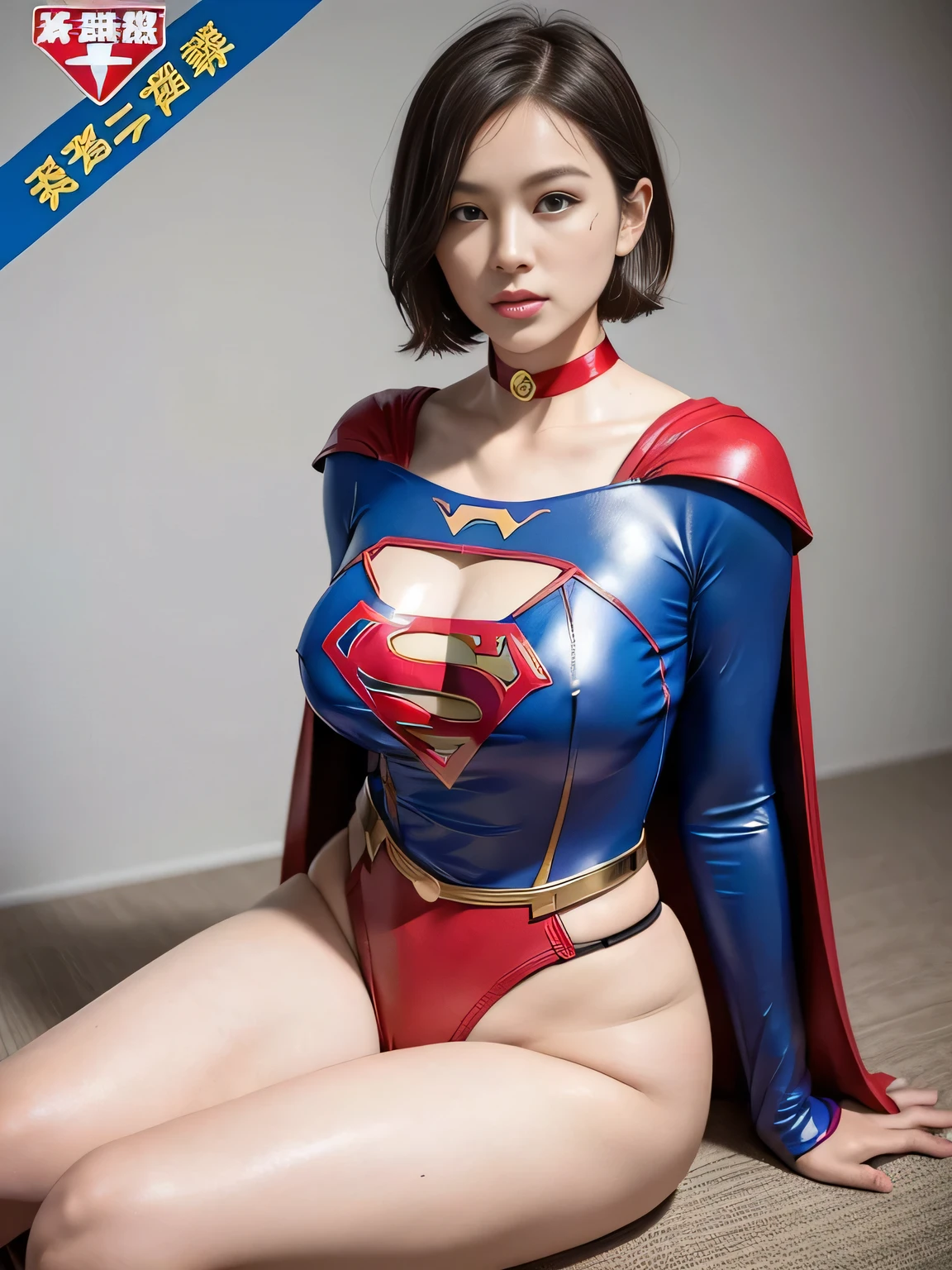 masterpiece、Rubber Supergirl Costume、short hair、barefoot、Big and ample breasts、looking at the camera、choker、Long sleeve、Cape、mini skirt、Off the shoulder、Sweaty skin、Hospital room、Photo magazine cover、Glamorous cleavage、Boasting beautiful legs、High leg leotard、Knee-length boots、wallpaper for pc、