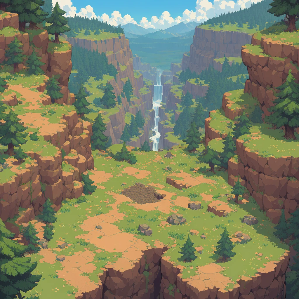 retro video game style,pixelated, vibrant colors,8-bit characters,blocky shapes,sharp lines,detailed shading,classic gaming vibe,nostalgic atmosphere,classic arcade games,masterpiece:1.2,ultra-detailed,illustration style, 2d texture, stone texture, 4 k seamless mud texture, video game texture, dirt texture, tileset, game tiles, grass, 3/4th perspective trees, 3/4th perspective tileable rock texture, 3/4th perspective tileable cliff formations, tileable trees, topdown view, game texture, game art, tileable texture, very detailed cliff texture, intricate stones, top down view, 3/4th perspective