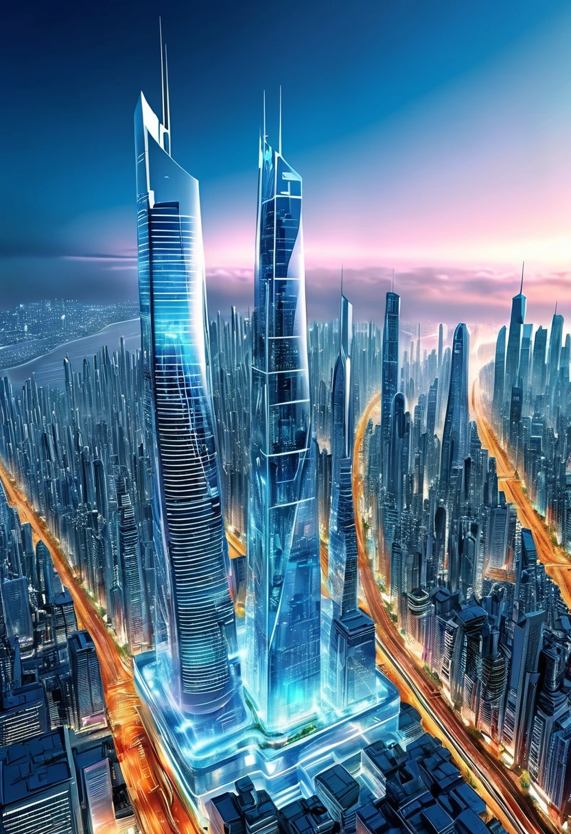 transparent future cityscape, shading effects, gradation magic effects, (ultra detailed, absolutely resolution, best quality:1.3), 2.5D, delicate and dynamic, artistic photography, hyper realistic, graphic CG digital art