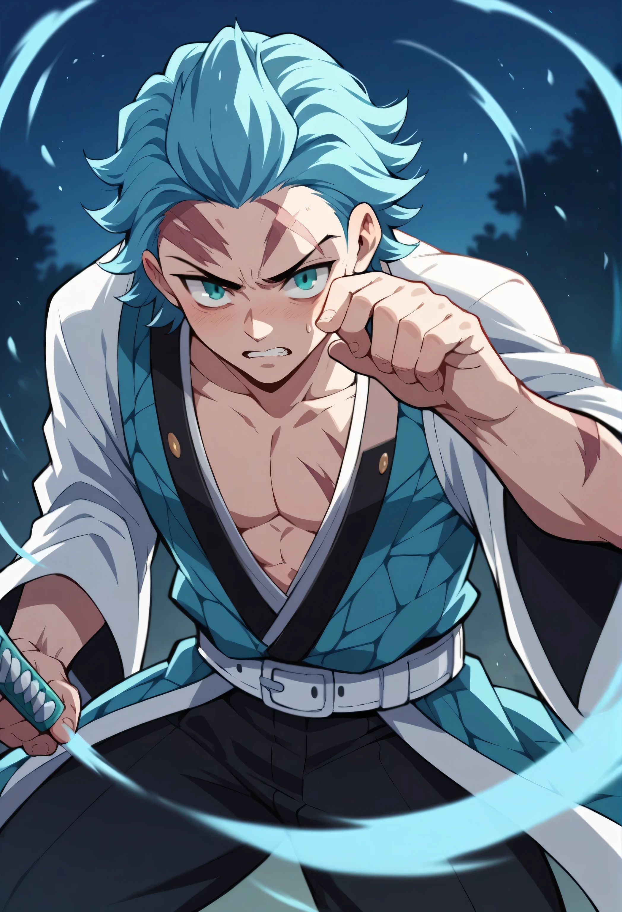 cover the index finger with cyan slash effects