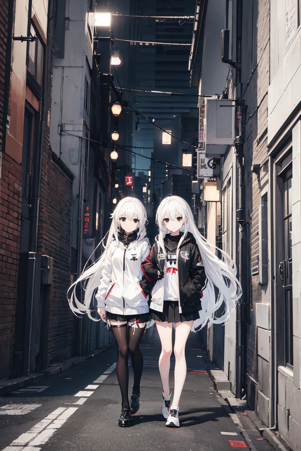 Long white hair standing on the sidewalk、Anime girl wearing black and white jacket, Best Anime 4K Konachan Wallpapers, Anime style 4k, White hair girl, anime art wallpaper 8 k, Perfect white-haired girl, Anime Art Wallpaper 4K, Anime Art Wallpaper 4K, Anime Wallpaper 4K, Anime Wallpaper 4K, 4k anime wallpaper, Girls Frontline style, (Black eyes:1.6)