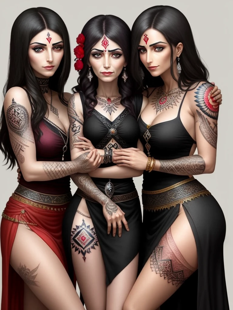 Turkish eye tattoo on the arm of three women , mother and daughters