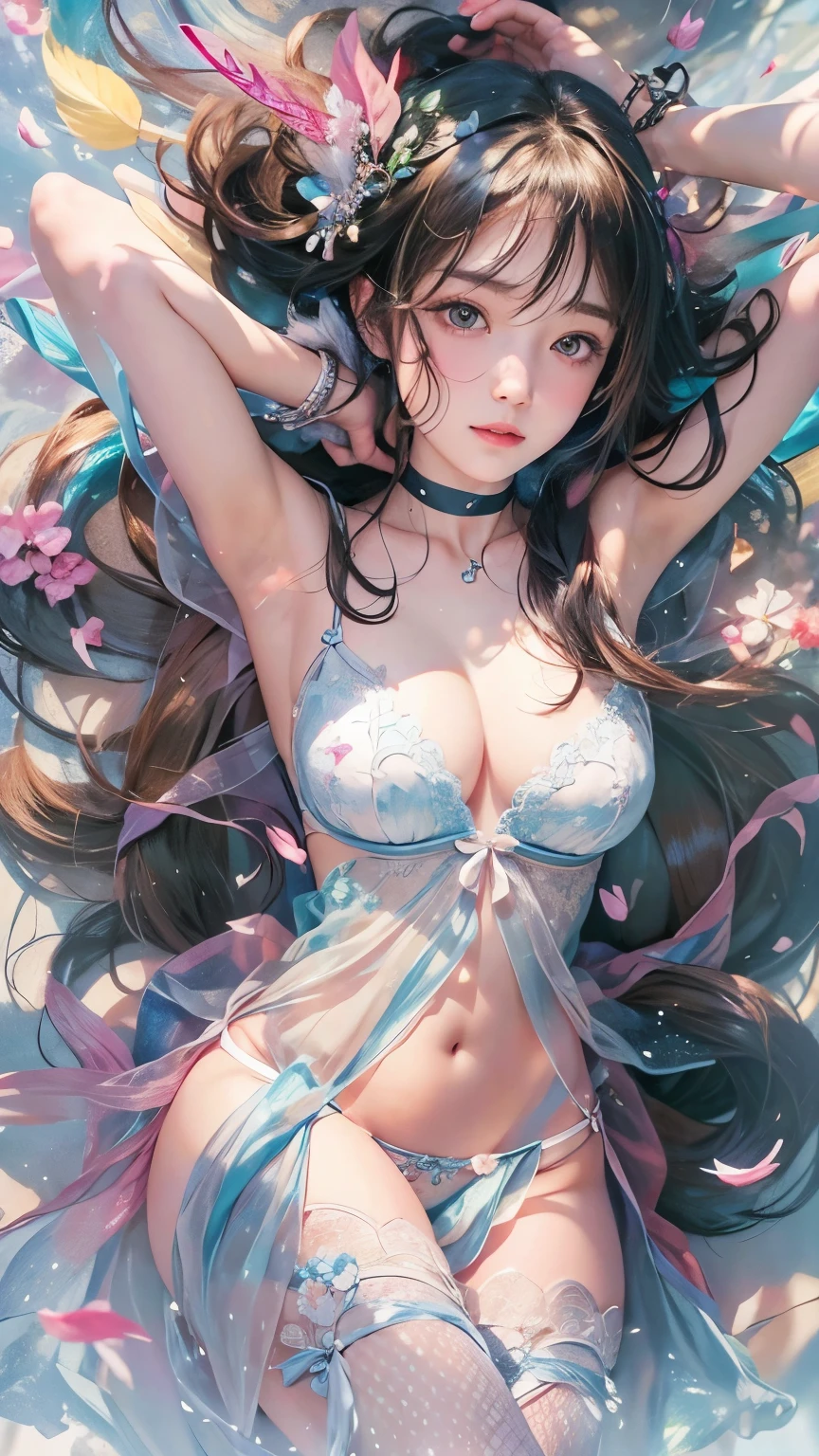 ((Best Quality)),NSFW,((photo realistic)),((Absurd resolution,Ultra High Resolution,Highly detailed)),(Highly detailed face:1.2),soft lighting,1girl,((Japanese woman)),(young adult),(dancing),(cherry blossoms:1.2),(beautiful detailed eyes),large iris,brown eyes,(pink fundoshi:1.3),(fun-roku),(stockings),(feminine),((beautiful)),(pretty face),(cry),(open mouth:1.2),((big bulge)),((penis peek)),(armpit hair:1.3),detailed skin,(pale skin),(Pubic hair),(topless:1.4),Thick eyebrows,straight eyebrows,Low eyebrows,(thick lips:1.2),(Glossy lips),(lip stick),((blush)),(athletic body:1.4),(slim),((curvy hips)),((round hip)),(wide forehead),braid,Perfect Anatomy,(flat chest:1.5),(Black medium hair),nipples,(muscular:0.8),hair accessory, flower accessory,(Japanese fan)