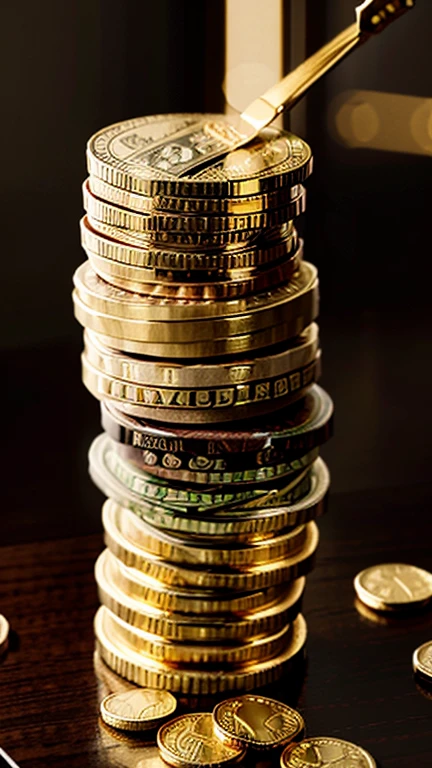 3d detailed money,stack of cash,gold coins,dollar bills,financial wealth,elegant luxurious design,intricate patterns,masterfully crafted,photorealistic,cinematic lighting,ultra-detailed,8k,highly realistic,professional 3d render