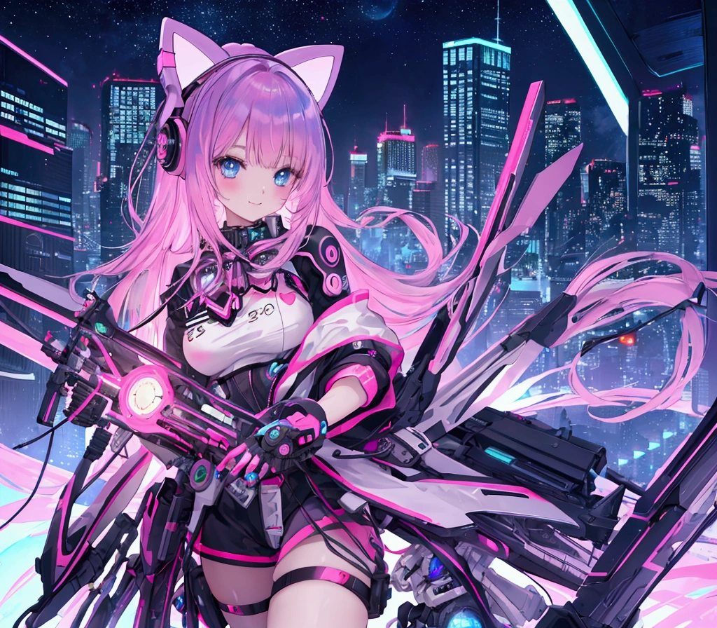 best quality, Background'4K screen, head of'artwork, extremely detailed CG unity 8k wallpaper, extremely detailed eyes, extremely detailed, intricate details,
1 fille, la science-fiction, (h1c4tt3ch mecha, cuddle Hello Kitty doll, cyberpunk, happy neon city, ssmile, Hello Kitty, Mignon, guapo, poses dynamiques