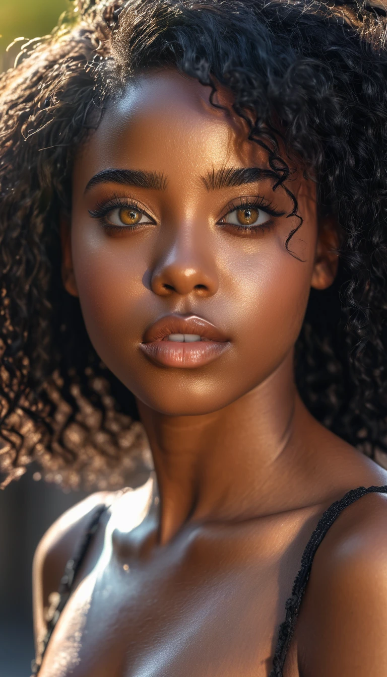 8k portrait of photo of beautiful black girl, black hair, full body, realistic, natural skin, soft sunlight, textured skin, intricate, elegant, highly detailed, majestic, digital photography, (masterpiece, sidelighting, finely detailed beautiful eyes: 1.2), hdr,