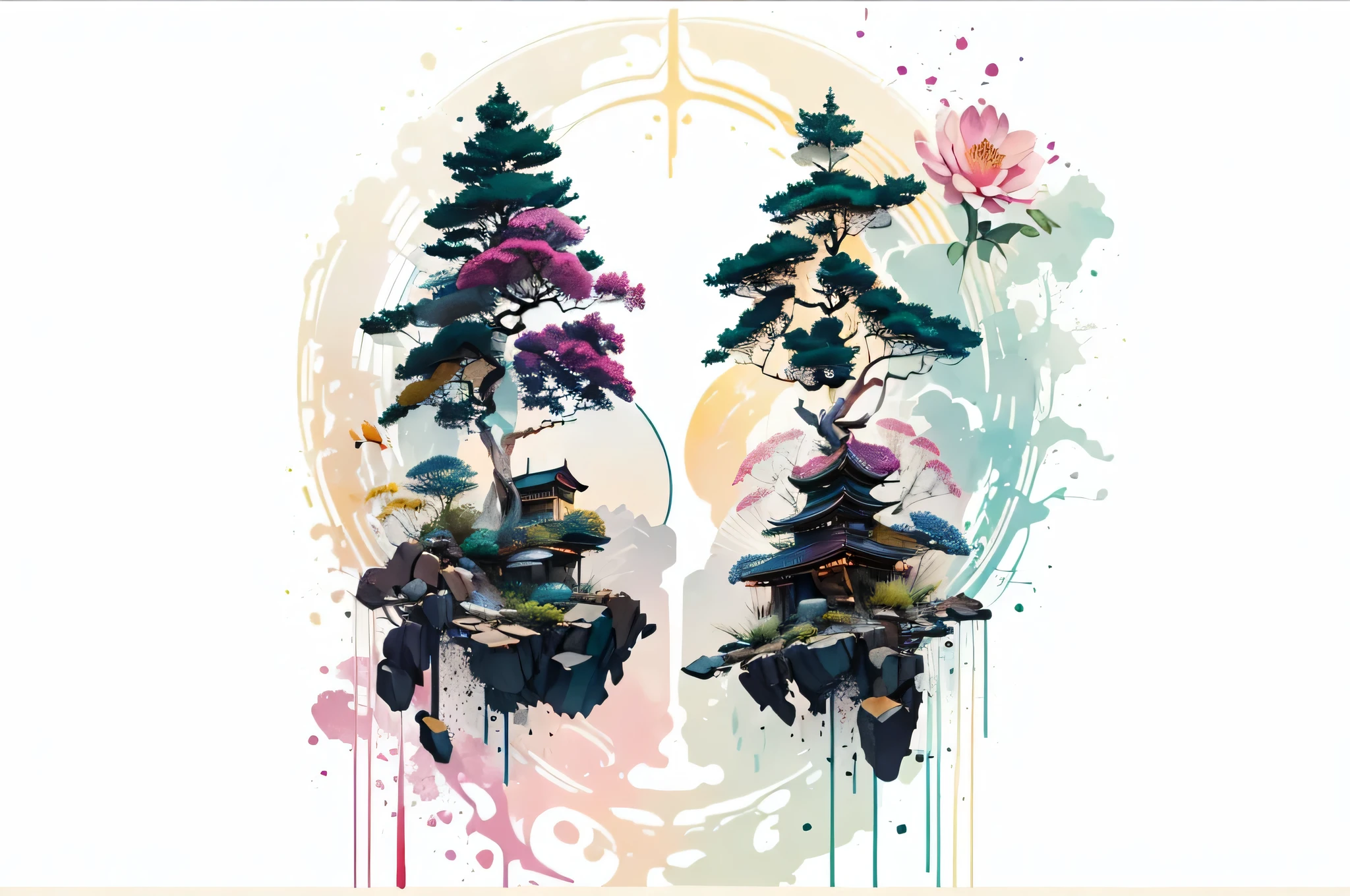 (Art by Numbers,Inks and washes:1.2),Nobody, Mountain々, wood, Rivers,Flowers,Lotus flower,Purple Flower,沢Mountainの花(Oriental elements, Chinese colors, Senior Color Matching), (3D sculpture,Rendering with Octane,Volumetric Light,Natural soft light,), (Very delicate:1.2, Losing focus:1.2, Very colorful, Cinema Lighting, Chiaroscuro,Ray Tracing), masterpiece, Super rich,Very detailed,8k, Zurrison_style_wonderful_wall